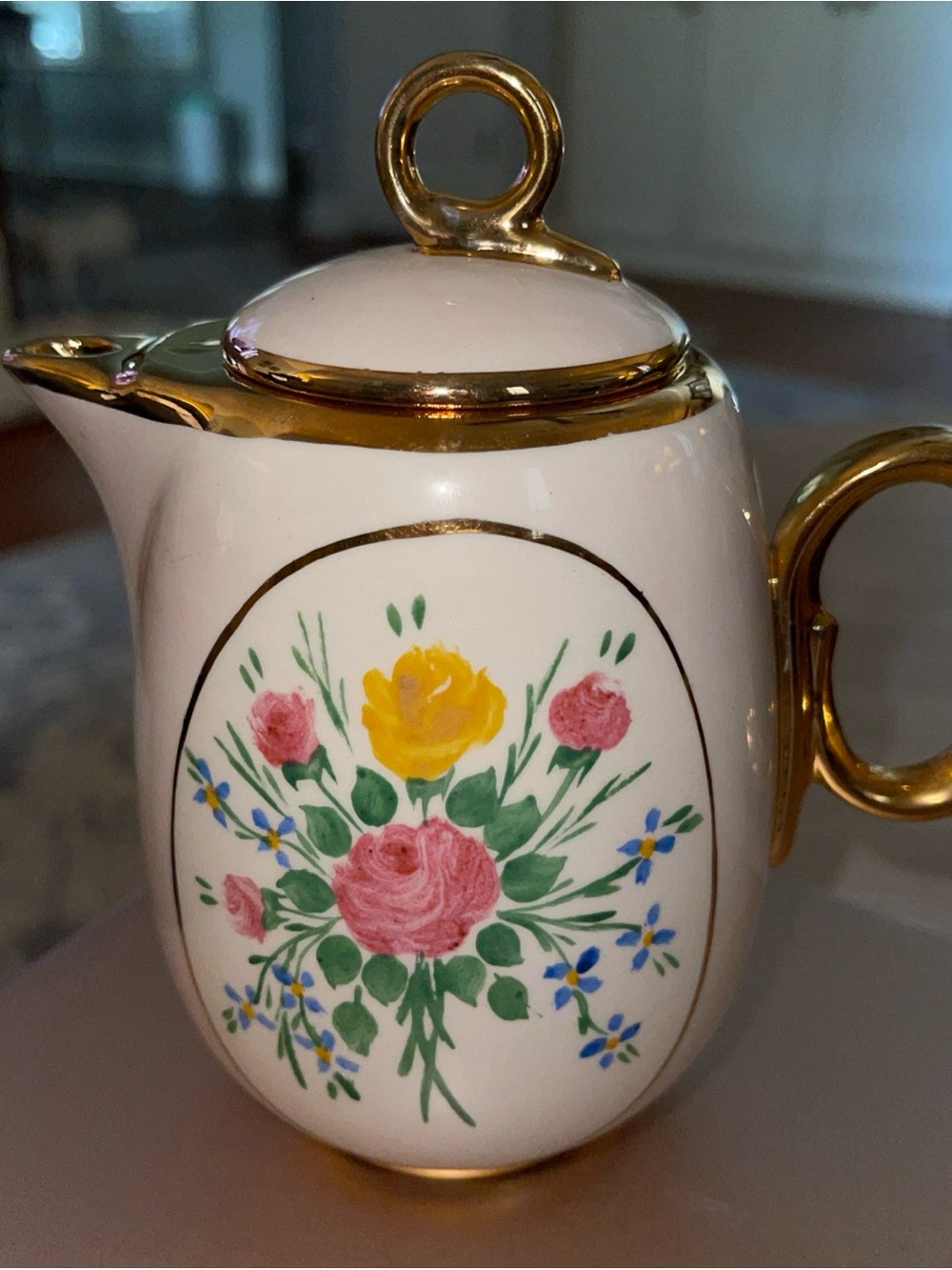 Homer Laughlin Eggshell Teapot with Floral Design Grannycore Cottagecore Retro